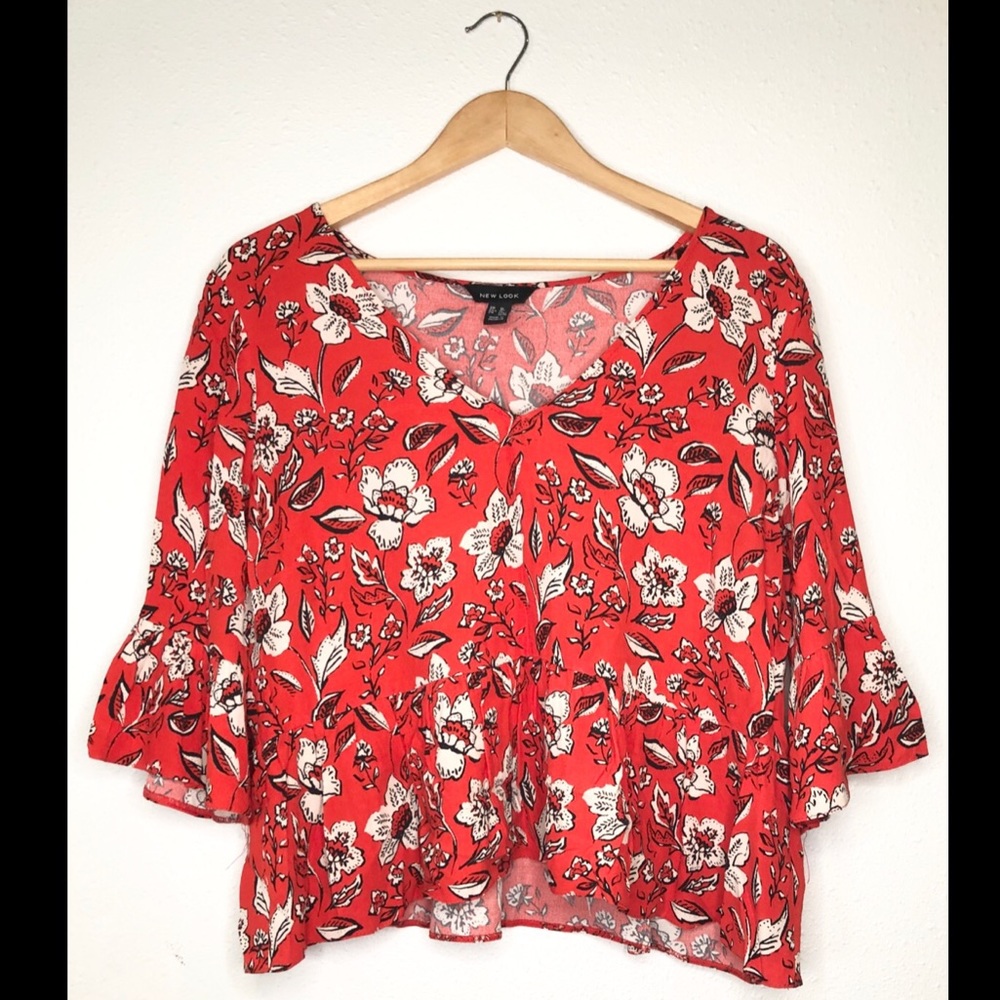 New Look Red Floral Blouse SZ12